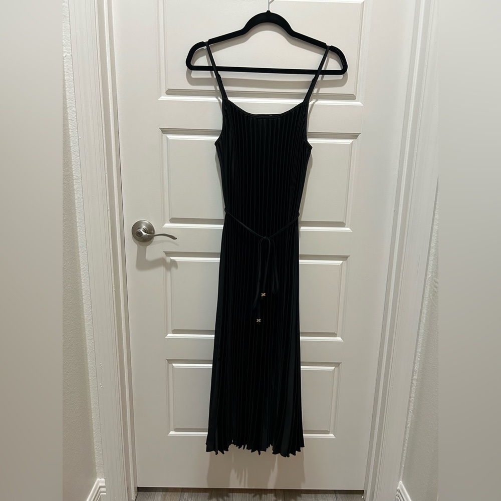 Sam Edelman Hammered Satin Plissé Dress in Black